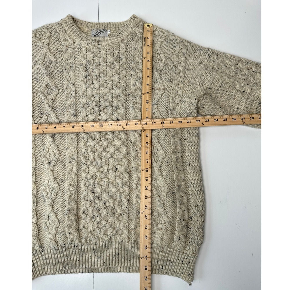 Kerry Traditions Irish Wool Sweater Large Oatmeal Aran Cable Knit Donegal Fleck - Picture 5 of 8
